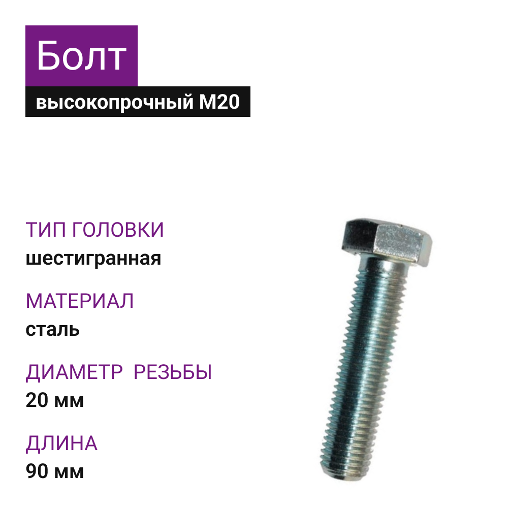 картинка Болт с полной резьбой к.п.10.9 М20х90 DIN933 от магазина Одежда5
