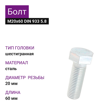 Болт М20х60 ДИН 933 5.8 цинк