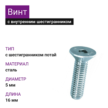 Винт М5х16 DIN 7991 (ISO 10642) кл. пр. 8,8 цинк