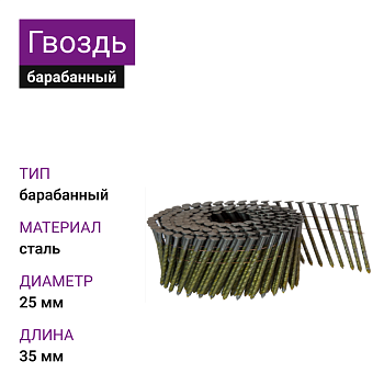 Гвоздь барабанный с винтовой накаткой CNW 25/35 SCH(12600тыс/шт кор)