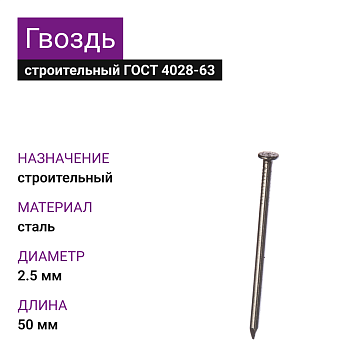 Гвоздь строительный 2,5х50 (ГОСТ 4028-63) (25кг)
