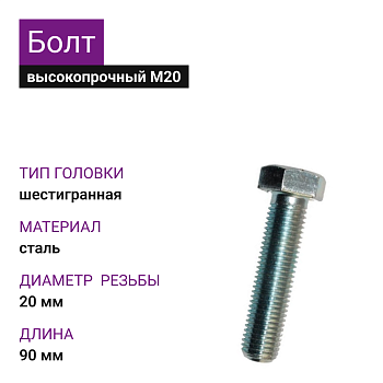 Болт с полной резьбой к.п.10.9 М20х90 DIN933