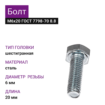 Болт М6х20 ГОСТ 7798-70 8.8 цинк