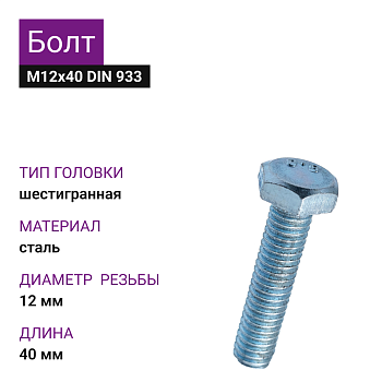 Болт М12х40 DIN 933 цинк.