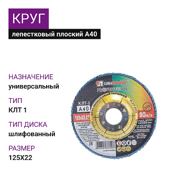 Круг лепестковый плоский Луга КЛТ1 125х22 А40 (14А 40/Р40) (25шт)