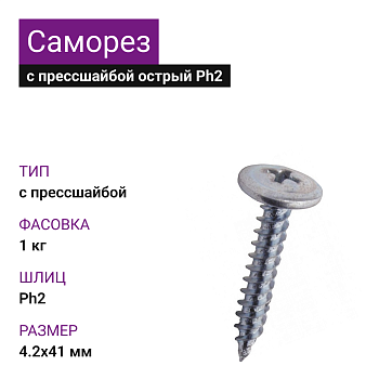 4,2х41 Саморез ОЦ с прессшайбой острый Ph2 (1кг)