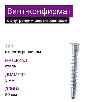 Винт-конфирмат М5x50 с внутренним шестигранником, ОЦ (4000шт)